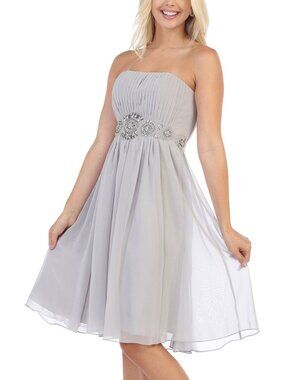 Silver Chiffon-Overlay Strapless Dress